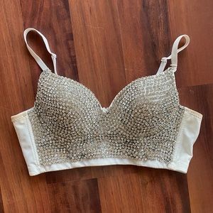 ELLACCI Women's Handmade Rhinestone Diamond Push Up Bustier Crop Top, Medium